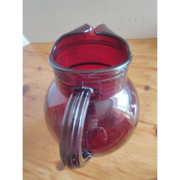 Vintage Anchor Hocking Royal Ruby Red Depression Glass Pitcher Mid Century 4 Cup - Picture 8 of 9